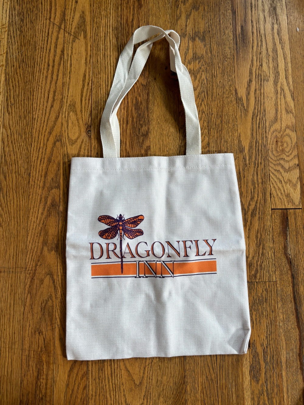 White Canvas Tote with Gilmore Girls' Dragonfly Inn Theme  Logo